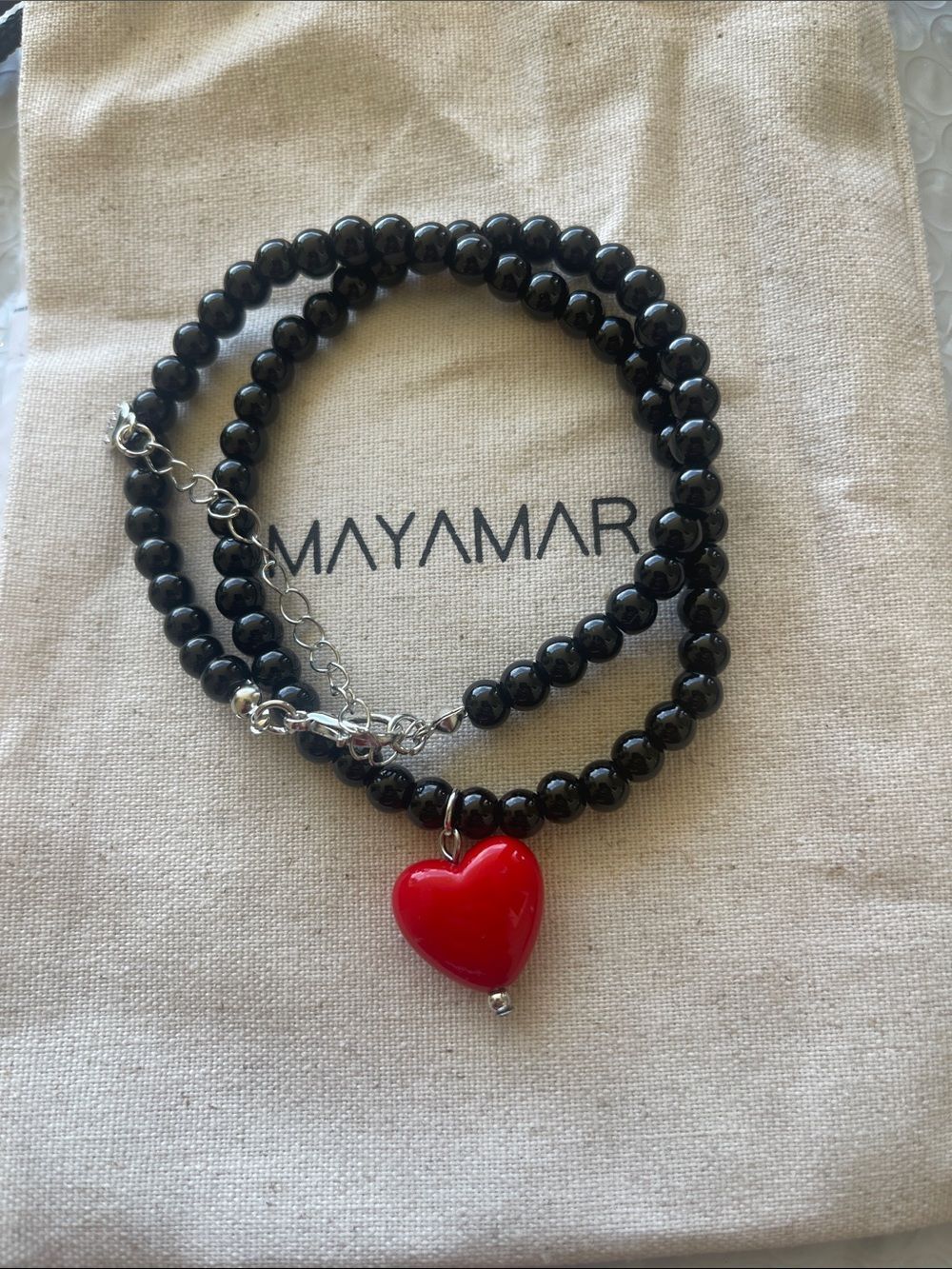 Black Beaded Necklace with Red Heart Pendant - Women Jewelry